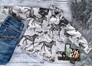 Kids Ivory Wild Horses Button Up Shirt