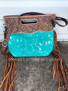 Teal Acid Cowhide Leather Purse