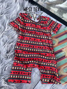 Red Western Collage Romper