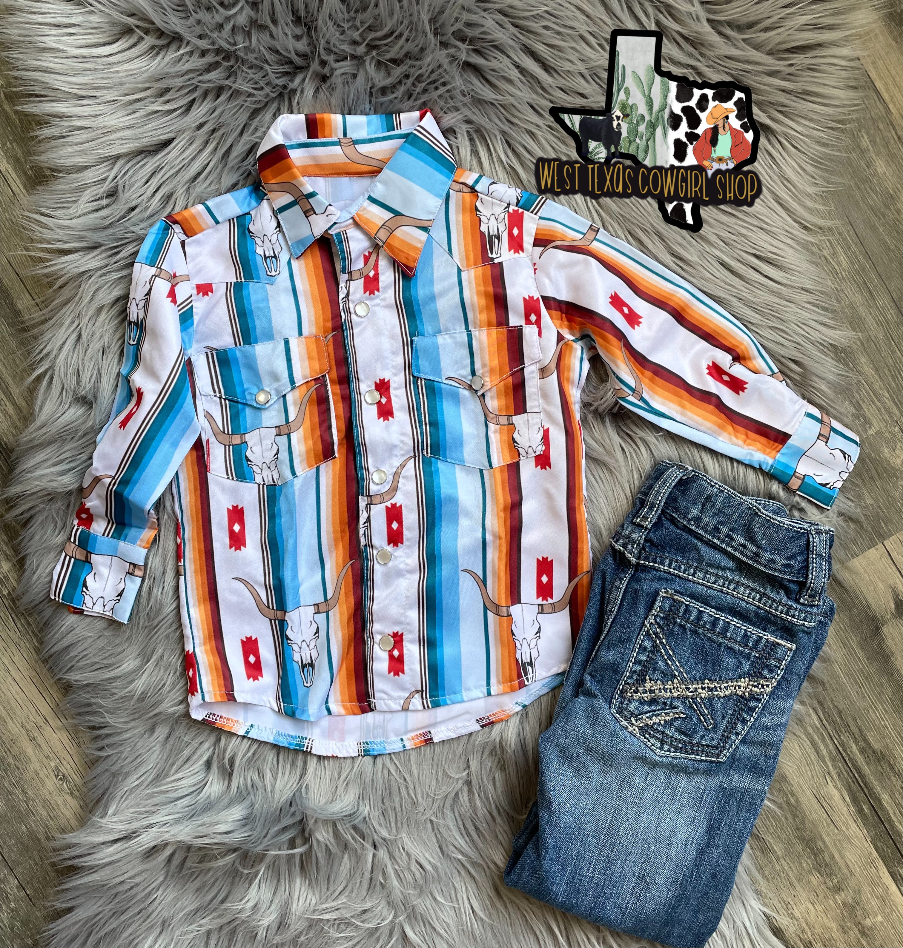 Steer Serape Stripes Button Up Shirt