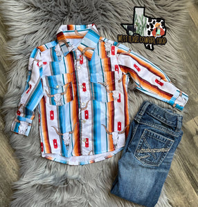 Steer Serape Stripes Button Up Shirt