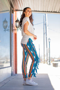 Jade Aztec Serape Straight Leg Joggers With Fringe